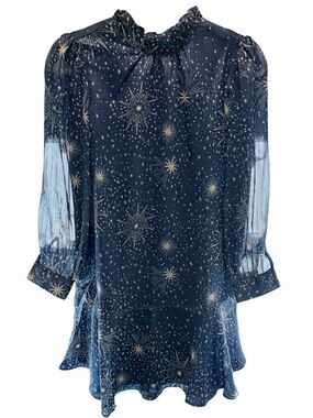 LOFT Navy & Gold Star-Print Chiffon Midi Dress